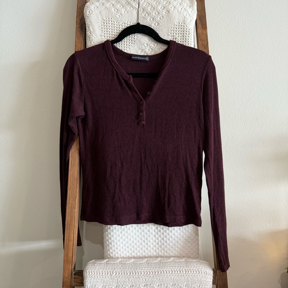 Brandy Melville Burgundy Long Sleeve Henley Top